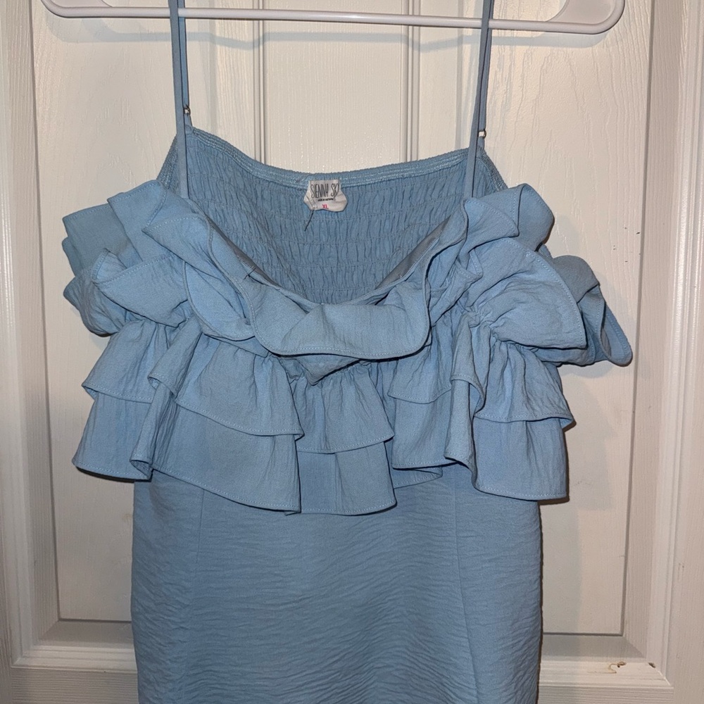 Sienna Sky Light Blue Ruffle Blouse